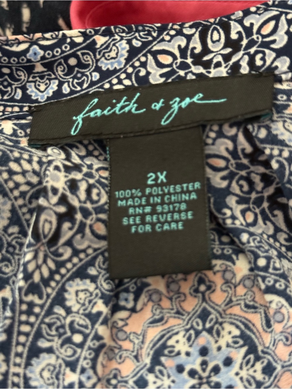 Faith & Zoe Navy and Pink Medallion Print Tunic - Picture 2 of 2